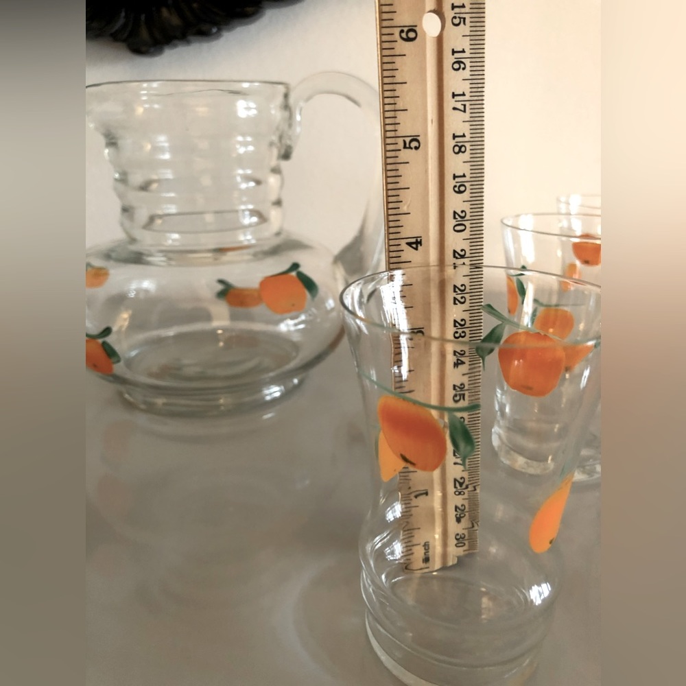 ANCHOR HOCKING Vintage Orange Juice Pitcher and 6 glasses. - Picture 3 of 8